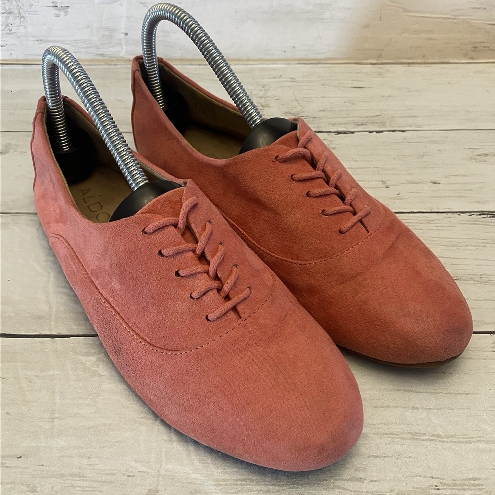 Aldo Shoes Womens 8 Peach‎ Suede Flats Lace Up Casual Boho Ankle Pink Cute Nice